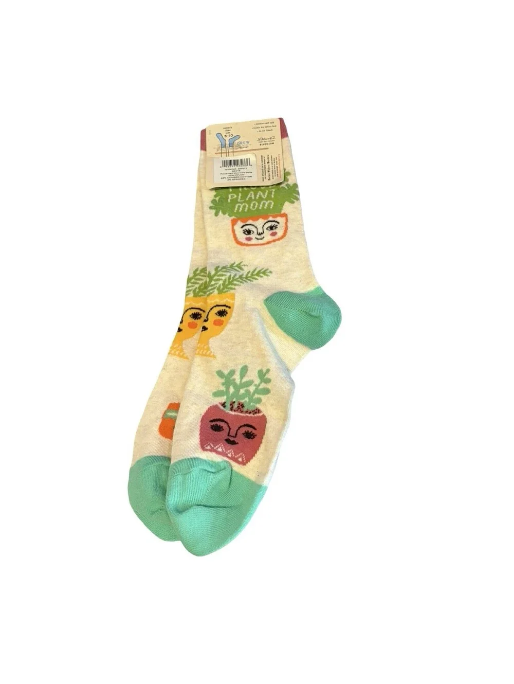 Blue Q Socks Proud Plant Mom Women's Crew Socks Sz 5-10 BNWT Soft Combed Cotton